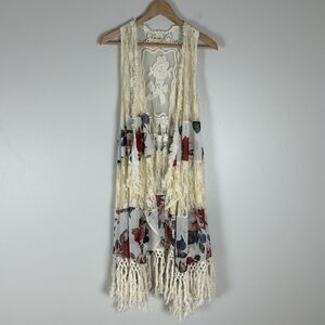 Ryu Anthopologie 1X Lace Vest Floral Duster Long Top Layering Boho Tunic Kimono